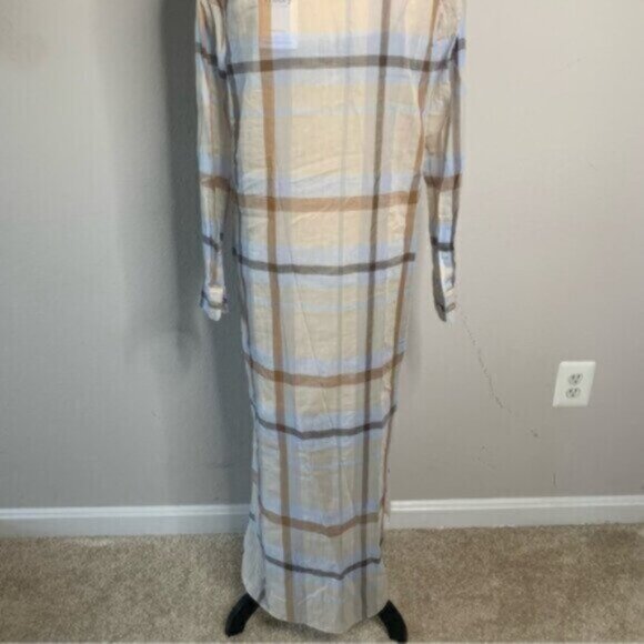 NWT Theory Sheer Plaid Maxi Shirt Dress - Picture 8 of 12